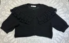 ZARA フリルニットカーディガン 半袖 ブラックのサムネイル