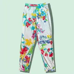 レオナール ワイドパンツ 花柄 ボーダー 春夏 コットン ネイビー M相当