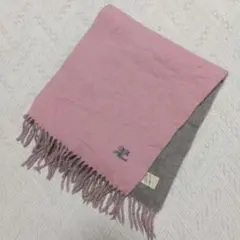 Courrèges クレージュ マフラー ピンク×グレー ロゴ刺繍 リバーシブル