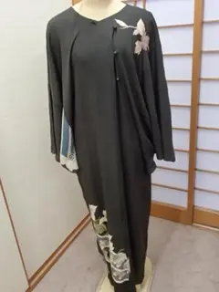 ハンドメイド　着物リメイク　留袖　ドルマン袖　ロングドレス　ワンピース