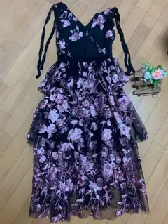《コメント必須★新品》花柄刺繍チュール ノースリーブマキシワンピース ドレス