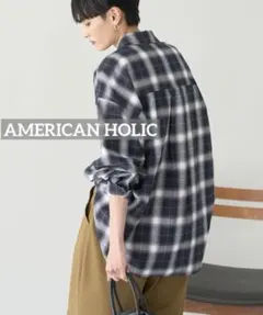 k1209 AMERICAN HOLIC ビエラ起毛チェックシャツ　ブラック