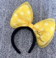 ミニーマウス　水玉リボン　ドット　カチューシャ　黄色
