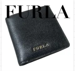 【美品】 FURLAフルラ　二つ折りミニ財布　サフィアーノレザー　ブラックのサムネイル