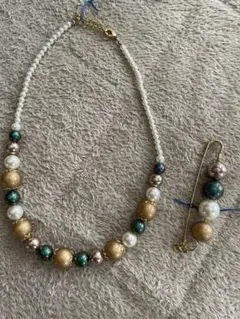 メナード　ジョアレット　ゴールド　グリーン　ネックレス　ブローチ　menard