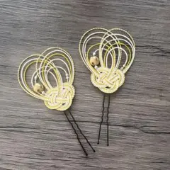 水引和風ヘアピン セット！ゴールドビーズ