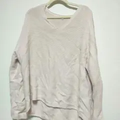 UNIQLO Vネック リブニット 長袖 ベージュ XL