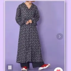 ダブルクローゼット❤︎小花柄 ワンピース ロングカーディガン 2way 黒