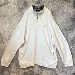NAUTICA ノーティカ ホワイト 1/4ジップ スウェット XXL 刺繍ロゴ