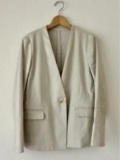 【SHIPS】ノーカラージャケット ライトベージュ 36