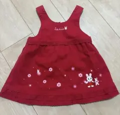 ミキハウス　レッド ウサギ刺繍 ノースリーブワンピース