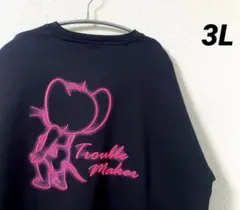 新品　トムとジェリー　Tシャツ　ネオン　刺繍　タフィー　3L ブラック