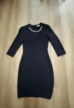 ネイビー タイトドレス S チェーン付き