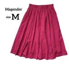 マジェンダ　リネン混　フレアスカート　ミモレ丈　ウエストゴム　ピンク　Mサイズ