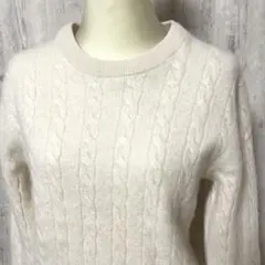 ■美品■グリーンレーベルリラクシング　カシミア100%　ケーブル編み　ニット　L