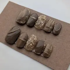 【サイズオーダー制】ブラウン系マーブルネイルチップ　ニュアンスネイル