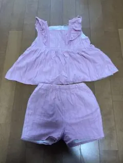 プティマイン　くすみピンク フリル付きトップス ショートパンツ セット100cm