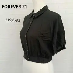インポート✨FOREVER 21 半袖シャツ 黒 ショート丈【M】H10059のサムネイル