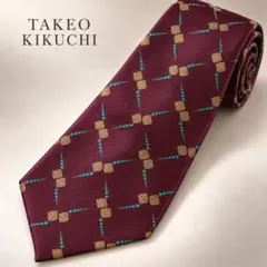 TAKEO KIKUCHI ネクタイ ボルドー 幾何学 シルク