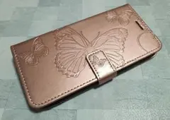 iPhoneXR 用 スマホケース 手帳型 蝶柄 バタフライ ピンクゴールド