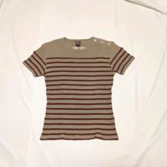 【Gaultier】希少00sボーダー柄サーマル生地肩ボタンTシャツ　カーキ系のサムネイル
