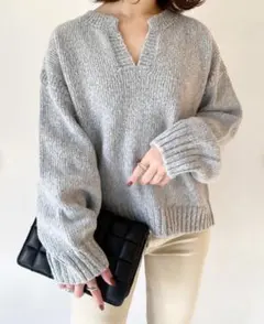 GU 混色圓領毛衣 灰色 M號