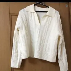 【3/8まで限定出品！】 GU ケーブル編みポロセーター Sサイズ アイボリー