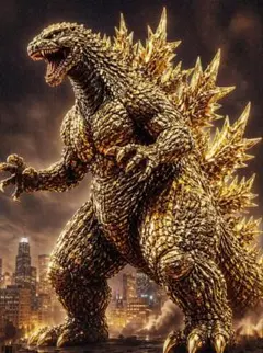 ゴジラ ゴールドカラー アートポスター紙沢光a4額付き発送デジタル