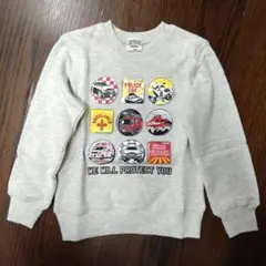 本体綿100% 120cm働く車 緊急車両プリント オートミールトレーナー