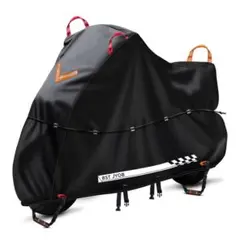 3XL、ブラック バイクカバー 500D 厚手 防水 独自の腰紐付き・強風対策