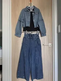 VIVIAN BLUE デニムセットアップ ガールズおしゃれ長袖/半袖3点セット