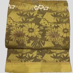 アンティーク 金×オリーブグリーン 袋名古屋帯 昼夜帯 丸帯 380cm 全通