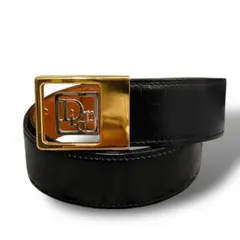 極美品 DIOR ディオール ベルト ブラック レザー ゴールド金具 バックル