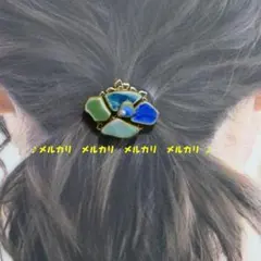 ハンドメイド　ポニーフック　シー陶器　金継ぎ風　ブルー　グリーン　一点物　⑥