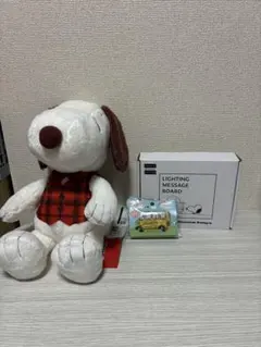 スヌーピー ぬいぐるみ 赤チェック ベスト ＆メッセージボード＆ぷにぷにメモ