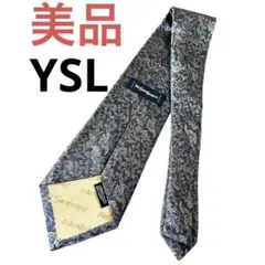 【美品】イヴ・サンローラン YSL 花柄 ネクタイ ネイビー シルク100%
