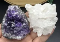 天然ヒマラヤ産水晶クラスター＆アメジストクラスター　高品質　美品　浄化セットのサムネイル