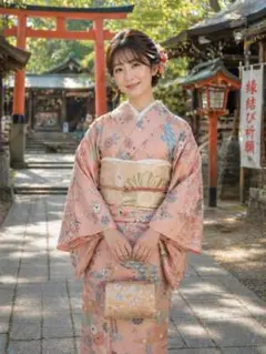 身丈162 裄丈64 正絹 ちりめん 小紋 淡いピンク - メルカリ