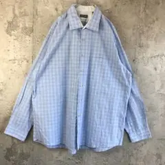 Y4318古着　シャツ　長袖　チェック　水色　白　黄　90s Y2K