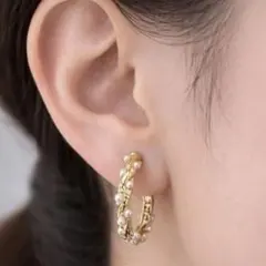 パールツイストフープピアス｜ゴールド 上品 大人アクセサリー