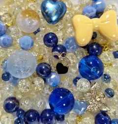 ガラスビーズ アクリルビーズ ブルー イエロー ミックス おまけ まとめ売り
