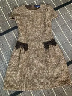 Ｍｓグレイシー ブラウン系ヘリンボーン半袖ワンピース