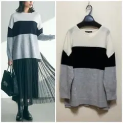 大きいサイズ 23区 ウールカシミヤカラーブロックニット(自由区ICBクミキョク