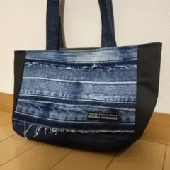 ☆値下げ☆ハンドメイド デニムパッチワーク　ミニトート☆リメイク☆持ち手長め