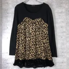Y2K 小悪魔ギャル 古着 豹柄ベアトップレイヤードデザイン 長袖 トップス