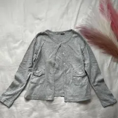 美品　130㎝　綿100% グレー カーディガン　羽織　リボン