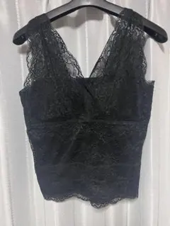 新品 ANDJ レースタンクトップ ブラック M Vネック インナー