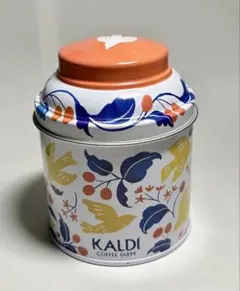 KALDI スチール缶 花と鳥の模様