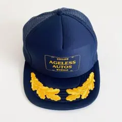 アメリカ企業 つば刺繍 プリント メッシュキャップ トラッカー ネイビーのサムネイル