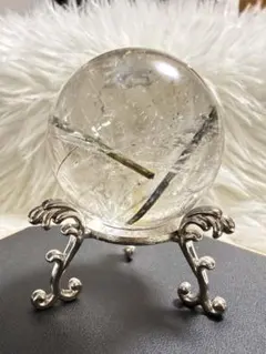 ホワイト系天然石 スフィア 約100mm｜天然石丸大玉・台座付き 超綺麗ホワイト系天然石 スフィア 約100mm｜天然石丸大玉・台座付き